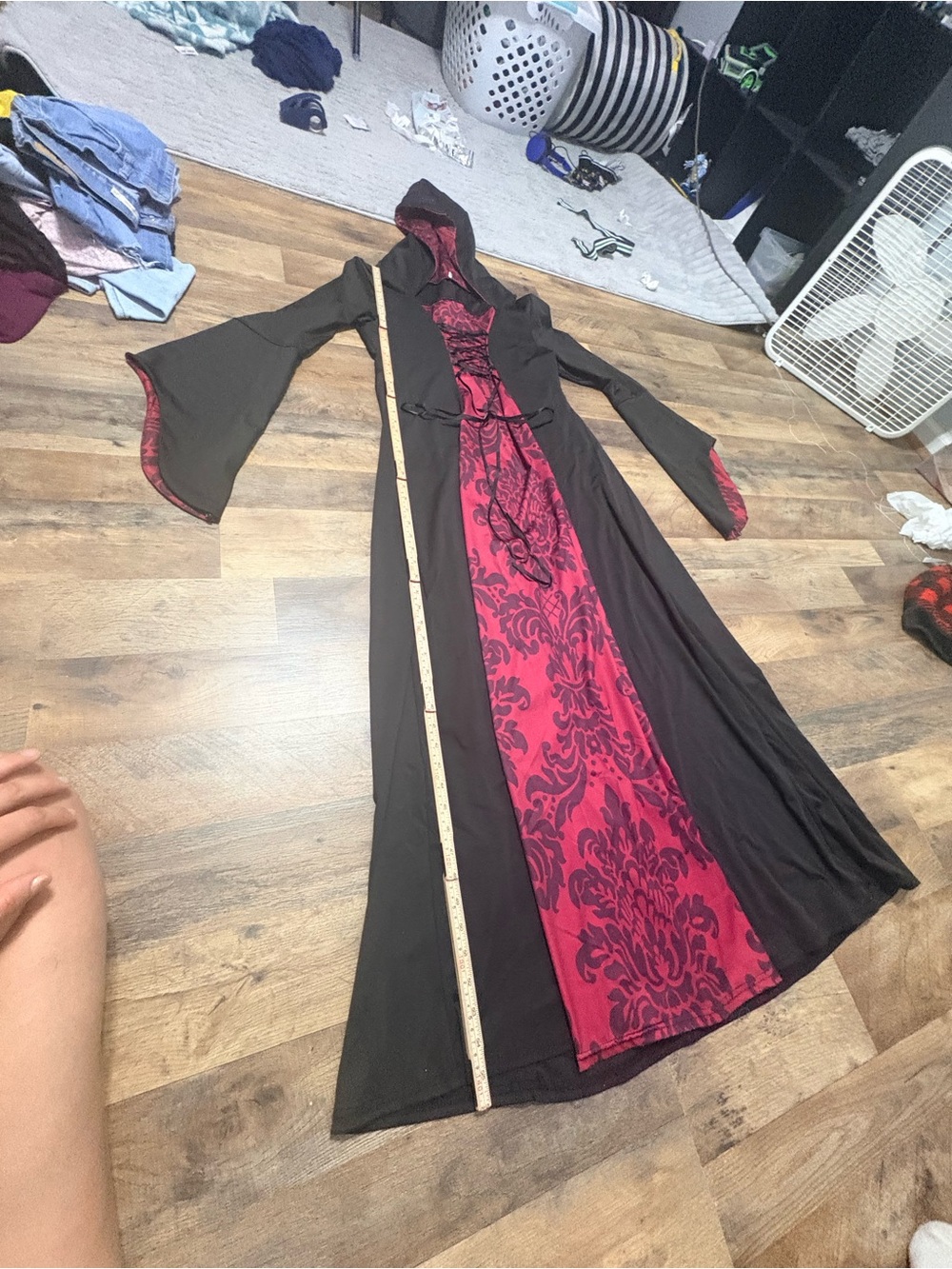 Women’s 2XL Gothic Hooded Medieval Renaissance Dress Black Red Lace-Up Witch Cos - Picture 3 of 9